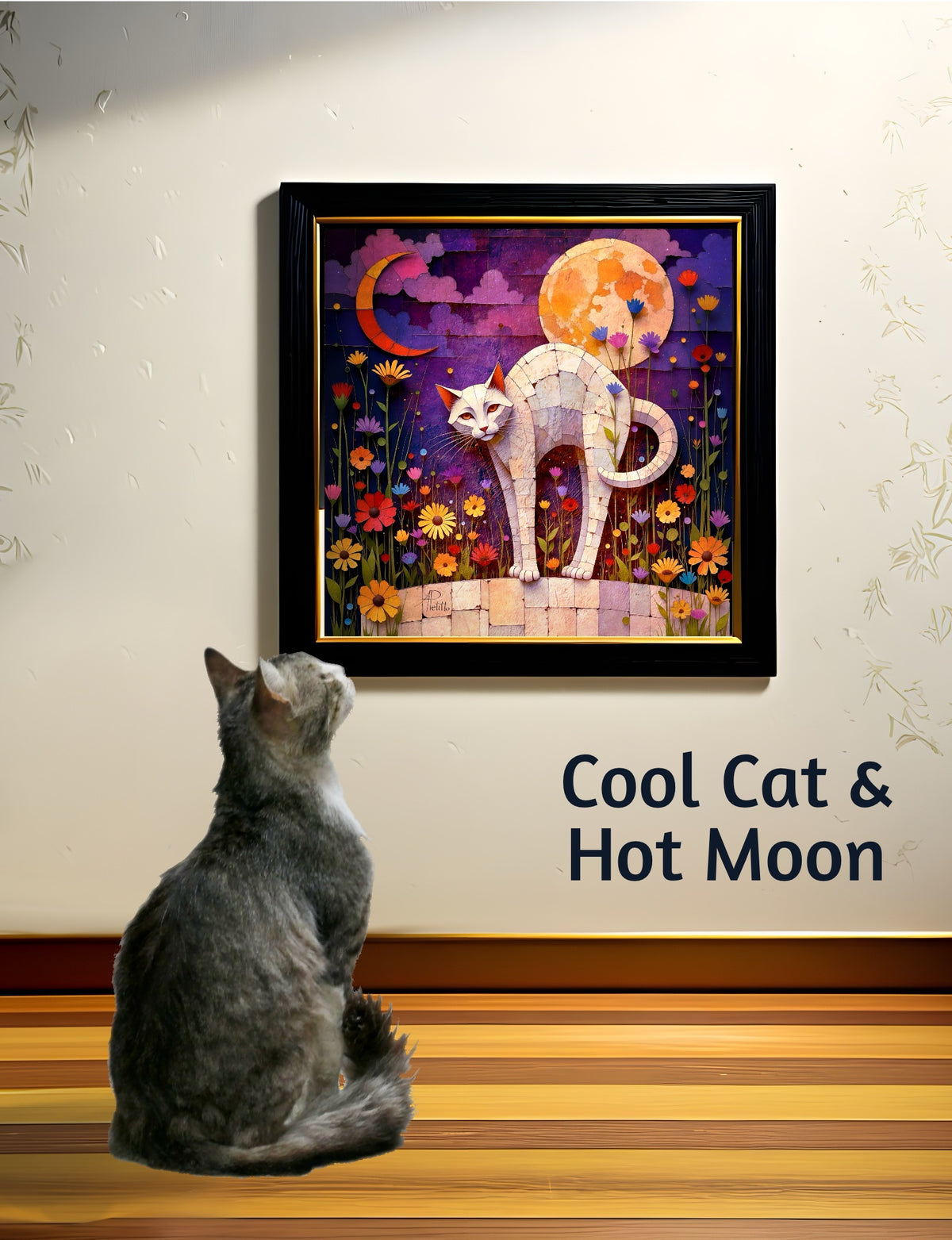 Hot Moon Cool Cat : Wall Art, Brilliant High Quality Print on Rigid Aluminum Panel