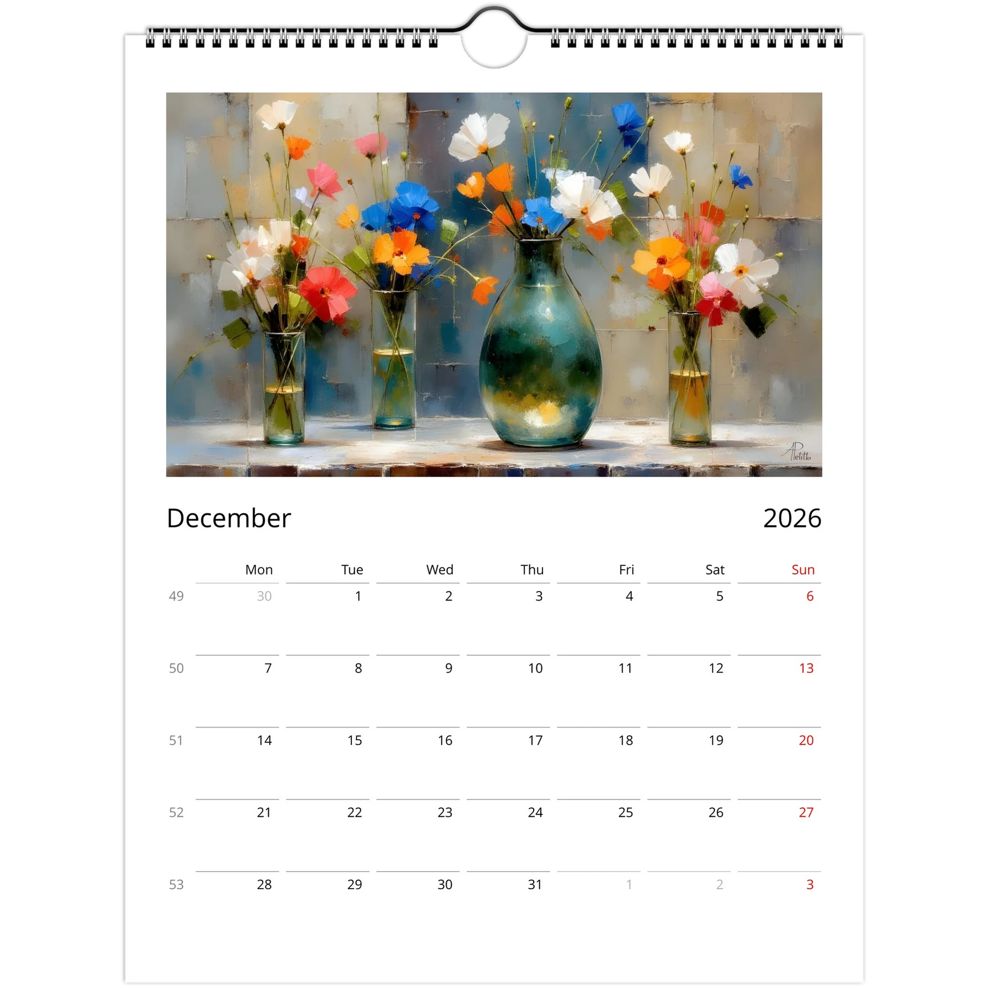 Pink white, red, orange and blue cut flowers in a variety of glass vases. 