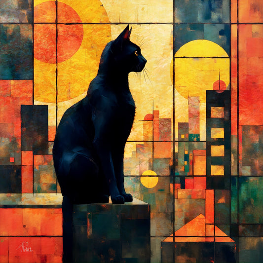 Cool Cat in the City : Wall Art, Brilliant High Quality Print on Rigid Aluminum Panel