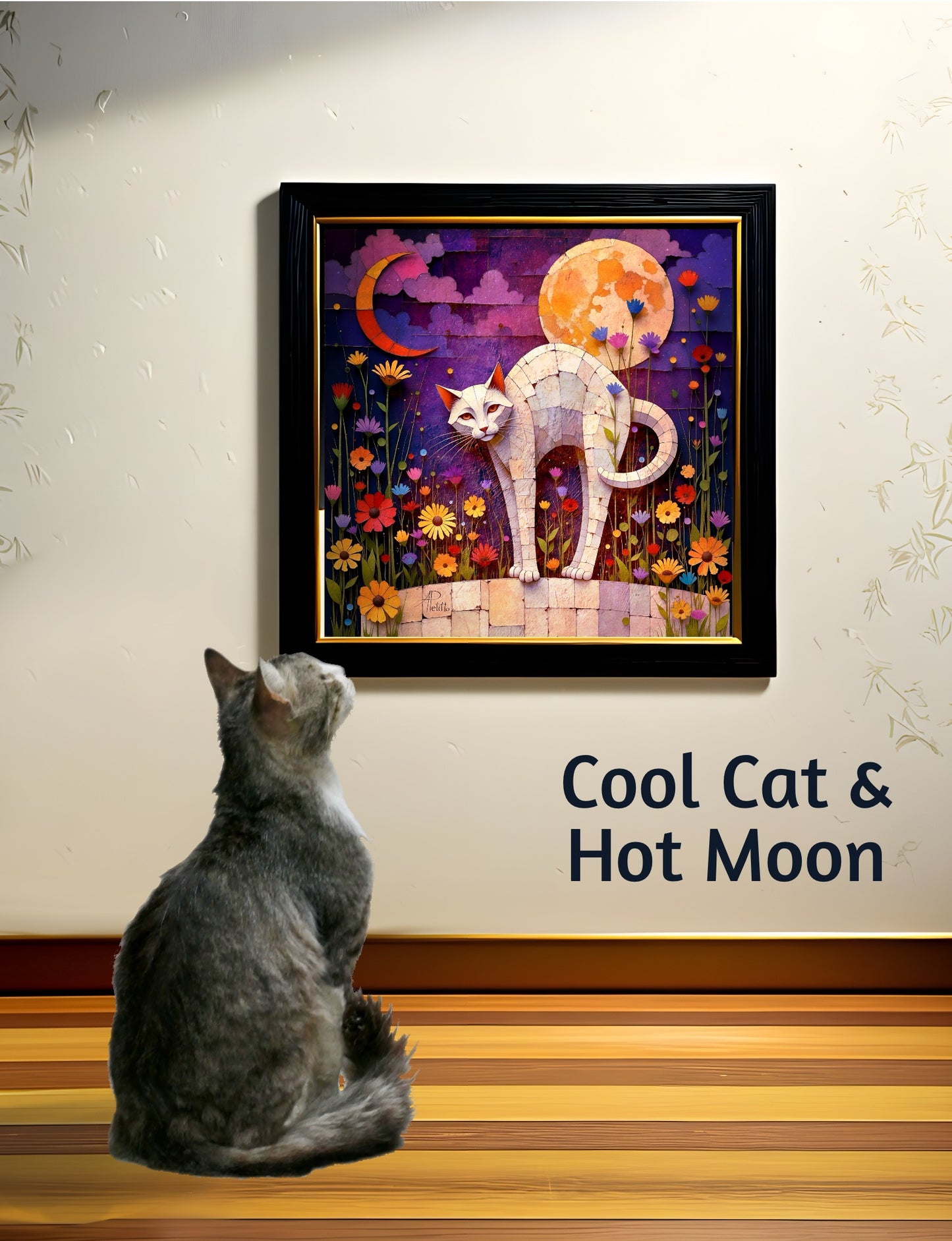 Hot Moon Cool Cat : Wall Art, Brilliant High Quality Print on Rigid Aluminum Panel