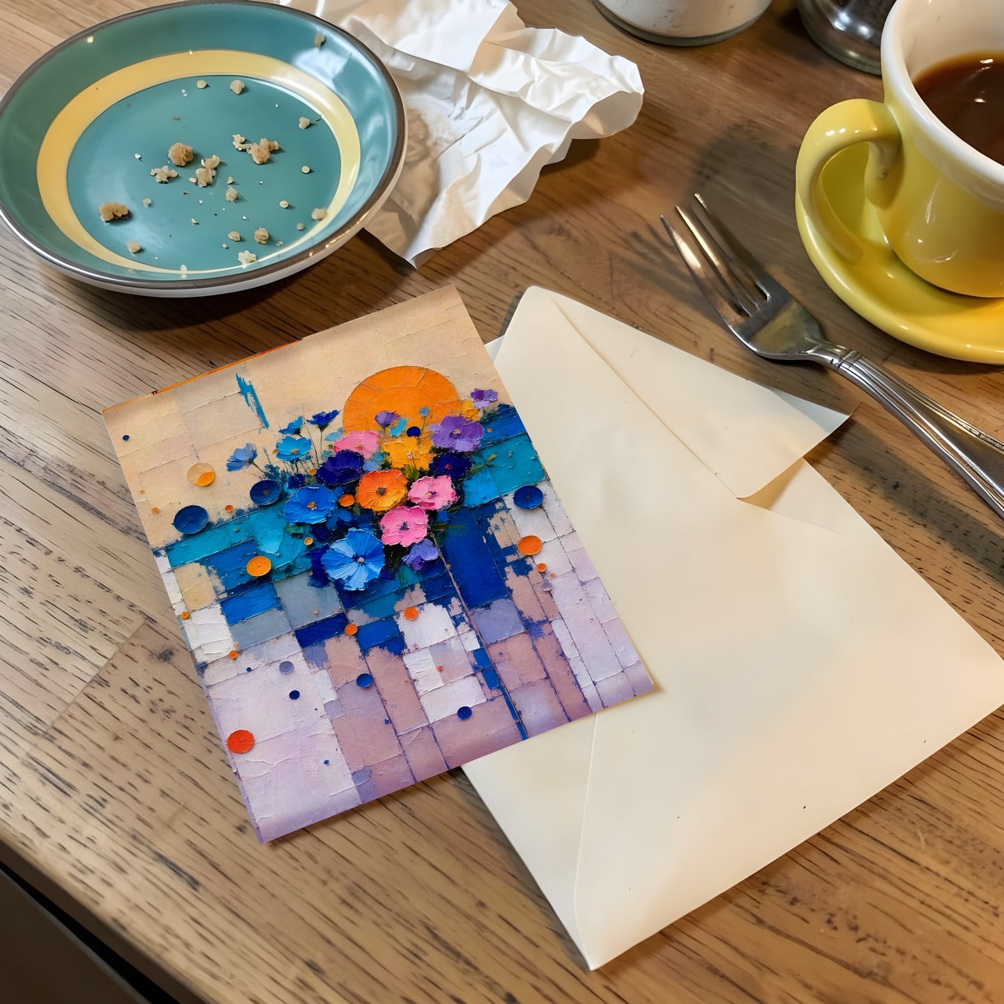 Sunrise Design Greeting Cards Pack of 10 – Flowers within Bold Geometric Patterns