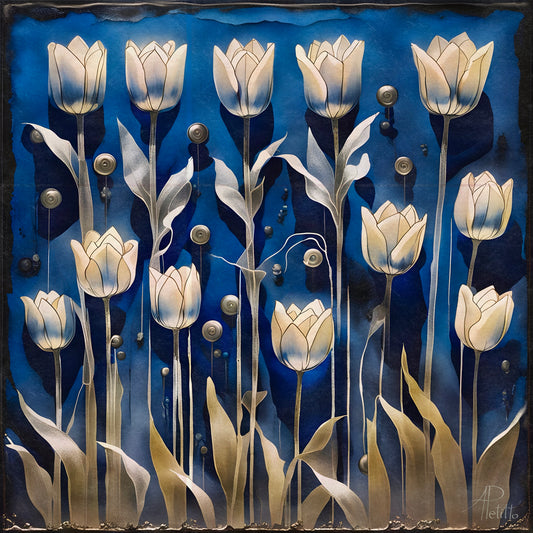 Midnight Tulips: Limited Edition Wall Art  Print on Rigid Aluminum Panel